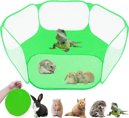 Vista 9 de Tienda de campaña para animales pequeños, jaula de reptiles, transpirable y transparente para mascotas, valla de ejercicio para exteriores e Azul