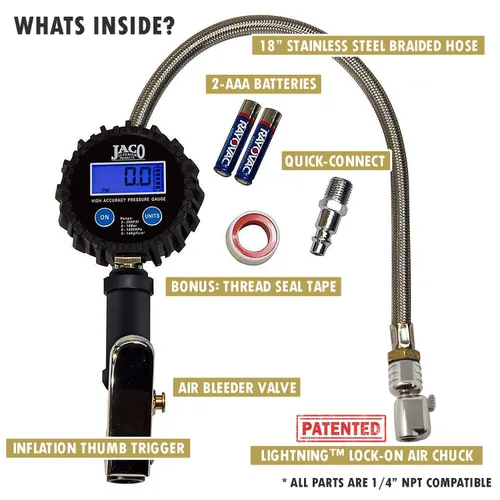 Vista 4 de Medidor digital de inflador de neumáticos Jaco FlowPro, 200 PSI