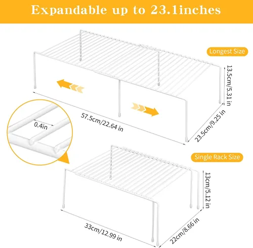 Vista 2 de AmaQueen 2 organizadores de estantes expandibles para armario, armario, armarios, estantes ajustables para refrigerador, estante para congelador