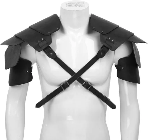Vista 2 de dPois Armaduras de hombro para hombre, steampunk de piel sintética, arnés de pecho para cuerpo, cinturón de caballeros guerreros, disfraz de cosplay