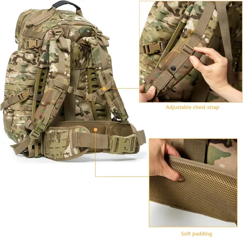 Vista 6 de MT Mochila militar de 3 días con marco externo MOLLE Army Medium Ruck, mochila de asalto