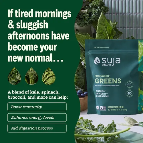 Vista 5 de Suja Organic Greens - Mezcla probiótica en polvo, espirulina, bebida diaria de superalimentos o mezcla de batidos para apoyo inmunológico, digestión