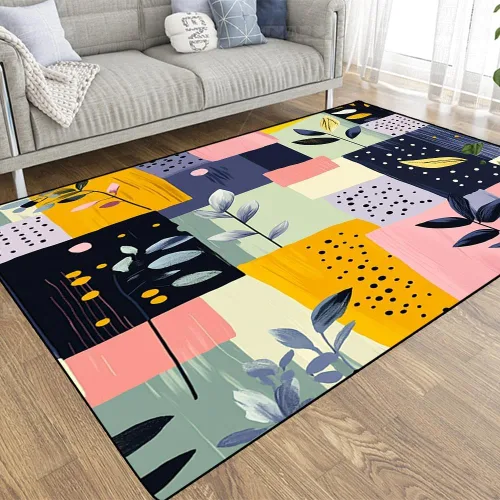 Vista 21 de TOMWISH - Alfombra abstracta pintada a mano en blanco y negro con pintura dorada, sala de estar, dormitorio, decoración de suelo, alfombra