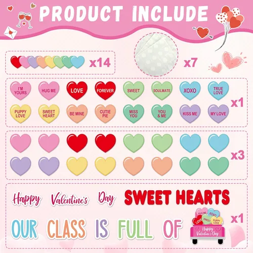 Vista 3 de Tablero de anuncios de corazón para el día de San Valentín, decoración de aula, recortes de papel de corazón de amor a granel con bordes
