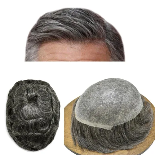 Vista 29 de Toupee para hombres piel fina 0.001 in Toupee V-looped Remy sistema de cabello humano pu mens hairpieces línea capilar invisible para pérdida