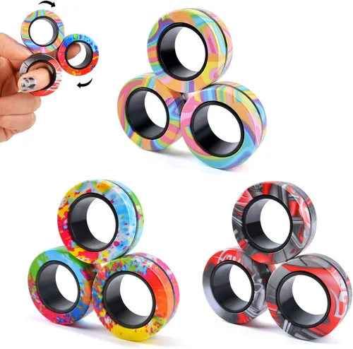 Vista 11 de Juego de 3 piezas de anillos magnéticos fidget, juguetes magnéticos fidget ideales para TDAH y ansiedad para adultos, anillos spinner fidget