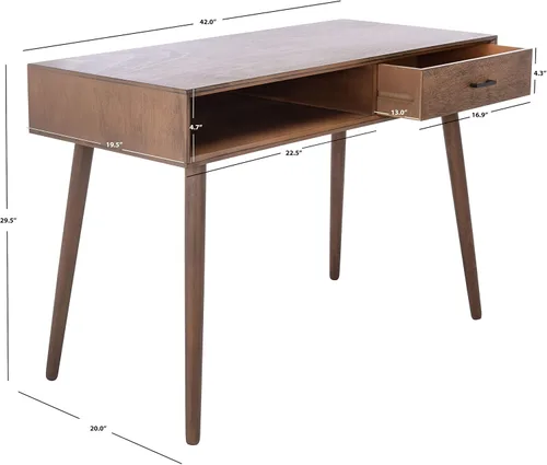 Vista 3 de Safavieh Home Collection - Escritorio Remy marrón con 1 cajón, para oficina, sala de estar, dormitorio, estudio, vestíbulo
