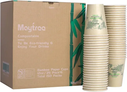 Vista 8 de MayTree Tazas de café caliente de papel desechables de 12 onzas, tazas de papel de bambú compostables y biodegradables para llevar y café helado