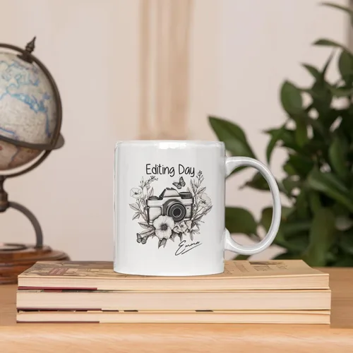 Vista 3 de Taza de café personalizada con nombre, taza de regalo personalizada para amantes de la fotografía, amigos, familia, taza de té blanca de 11 o 15