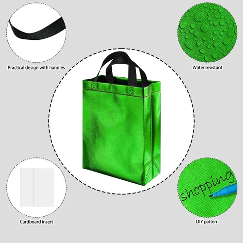 Vista 6 de BLEWINDZ 9 Piezas Bolsas de Regalo Medianas con Papel de Seda – Bolsas de Regalo Verdes Reutilizables Brillantes - Ideales como Bolsa de Golosinas