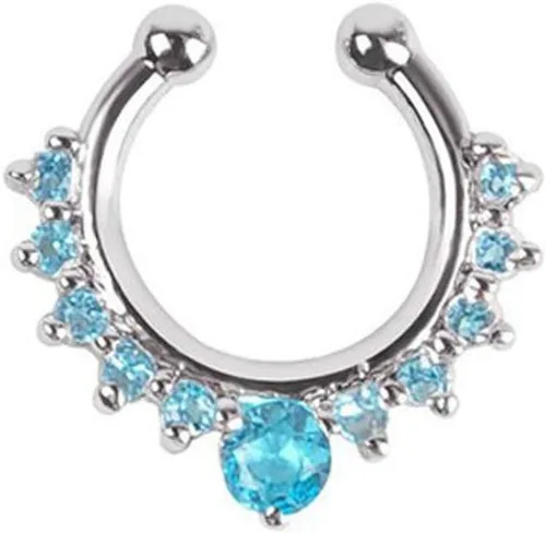 Vista 4 de XUKEKOY 6 piezas de joyería falsa para tabique, anillo de nariz con clicker, strass, sin perforación, clip para colgar, joyería corporal