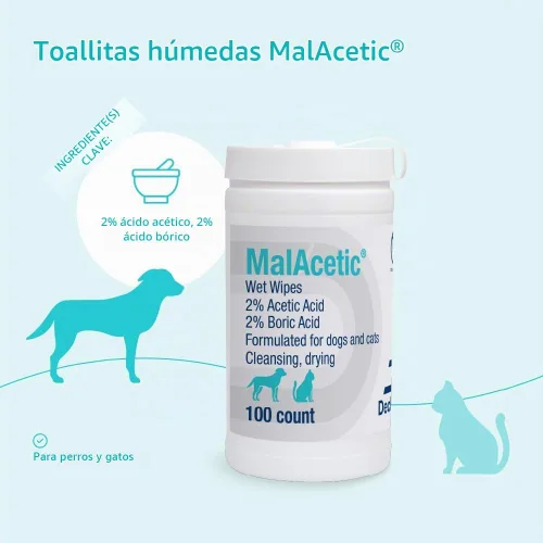 Vista 3 de MalAcetic Toallitas húmedas para perros y gatos 100 unidades Limpieza, secado; 2% ácido bórico; 2% ácido acético; el embalaje puede variar