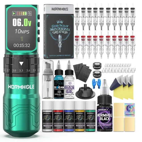 Vista 10 de Wormhole 2PCS 2,300mAh Baterías 8PCS 30ML tatuaje tinta tatuaje pistola kit Dos Verdes
