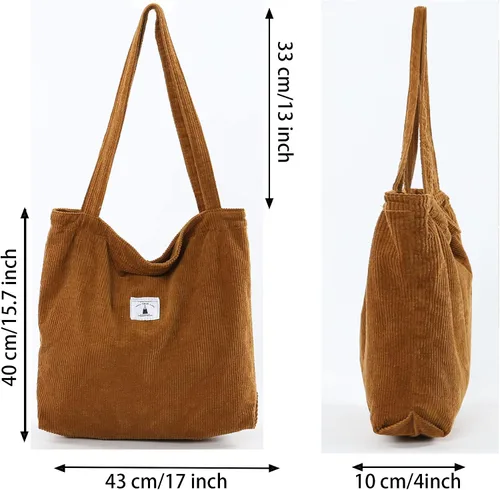 Vista 2 de YINUO Bolso de mano de pana para mujer, bolsos casuales de gran capacidad, bolsa de compras con 2 bolsillos