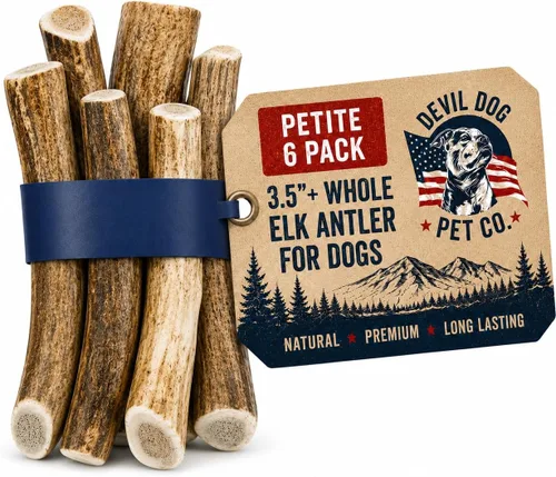 Vista 14 de Devil Dog Pet Co. Cuernos de alce divididos para perros, masticables naturales para perros con médula expuesta, larga duración y sin olor