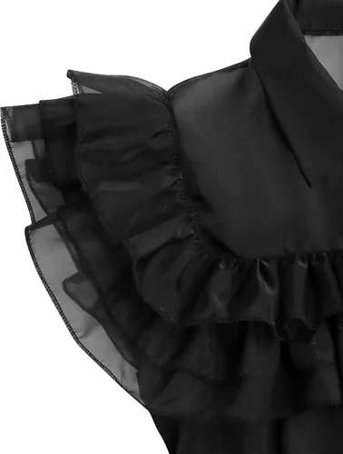 Vista 5 de Bostetion Wednesday Addams - Vestido para niños y niñas, disfraz familiar Addams, Halloween, cosplay, fiesta, 6-12 años