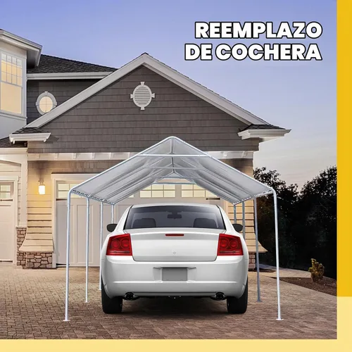 Vista 5 de Toldo de cochera resistente de 10 x 20 pies, impermeable, refugio de garaje, carpa de lona para automóvil, cubierta de repuesto para toldo