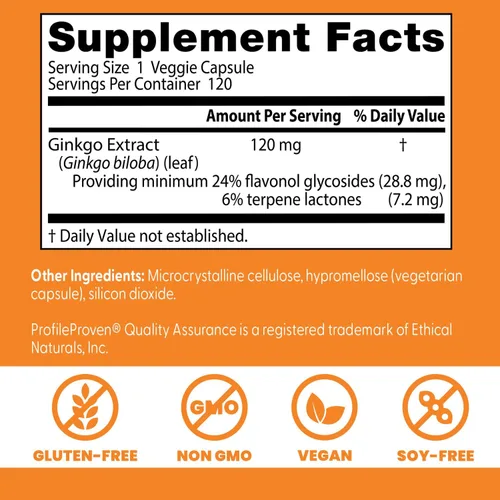 Vista 3 de Doctor's Best Ginkgo extra fuerte, sin OMG, sin gluten, vegano, sin soja, promueve la función mental y la memoria, 120 mg, 120