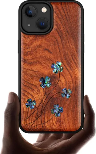 Vista 7 de Carveit Funda magnética protectora de madera de diseñador para iPhone 14 [grabado de madera e incrustaciones de carcasa] compatible con iPhone 14