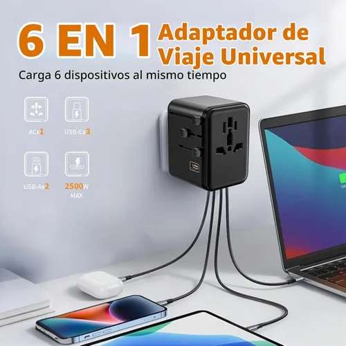 Vista 6 de CC Store Adaptador de viaje universal con 3 puertos USB-C y 2 USB-A 35W Negro Naranja-35W