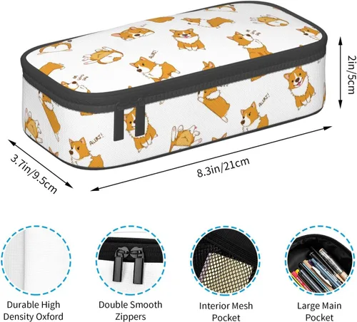 Vista 5 de FyLybois Estuche para lápices de perro de gran capacidad, bolsa con cremallera, bolsa estacionaria para organizador de oficina universitaria