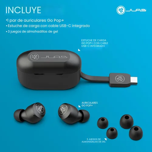 Vista 8 de JLab Go Air Pop+ Auriculares Bluetooth inalámbricos verdaderos en negro más puntas de auriculares mnemónicos de espuma de nube