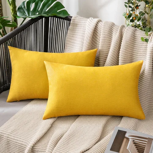 Vista 43 de MIULEE - Paquete de 2 fundas de almohada decorativas para exteriores, impermeables, sólidas, de imitación de lino, para jardín, casa de campo, Azul