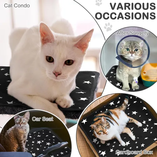 Vista 3 de Cama autocalentable para gatos, tapete autocalentable para perros, patrón de estrella, tapete térmico cálido para mascotas que refleja el calor