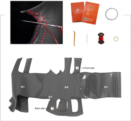 Vista 4 de MEWANT Funda de volante para Dodge Challenger 2015-2021 / Dodge Charger 2015-2021/Dodge Durango 2018-2021 de cuero de microfibra cosida a mano
