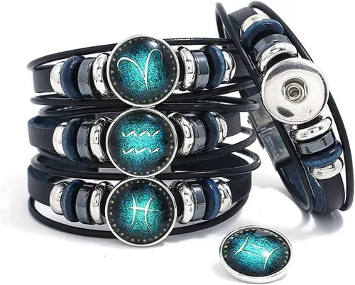 Vista 4 de Pulsera de cuero del zodiaco con constelación multicapa, hecha a mano, tejida a mano, con signo del zodiaco, pulsera para mujeres y hombres