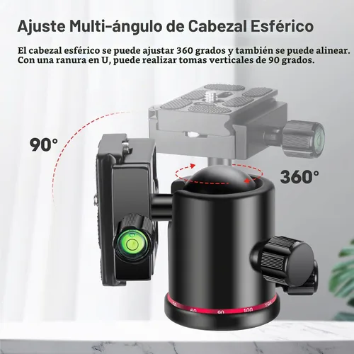 Vista 8 de Ball Head Manbily - Cabeza de trípode de metal de aluminio, cabeza monopie panorámica de 360° con placa extra Arca Swiss de liberación rápida, carga