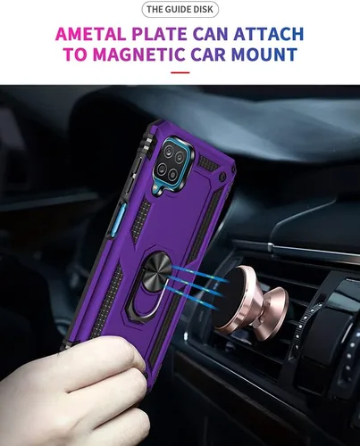 Vista 4 de Funda para Galaxy A12 con protector de pantalla HD, [grado militar] anillo de montaje en coche, soporte híbrido de policarbonato duro, TPU suave, a