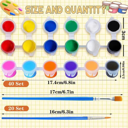 Vista 3 de Juego de 145 piezas de mini pintura acrílica para niños, 12 colores, tira de pintura acrílica lavable con 5 bandejas de pintura para niños