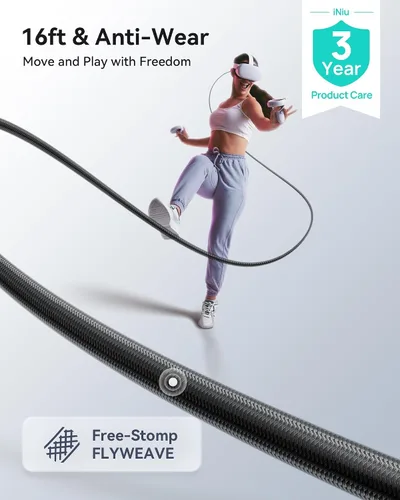 Vista 7 de INIU Link Cable, [16FT 5m] VR Cable USB 3.0 High Speed Type C Charger Cable Fast Charging While Playing,USB to USB C Cable for Meta Oculus Quest 3S