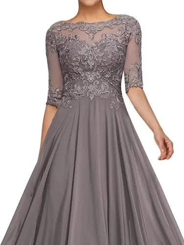 Vista 4 de Vestido de noche formal de manga corta con apliques de encaje apliques de encaje vestido de invitado de boda de gasa