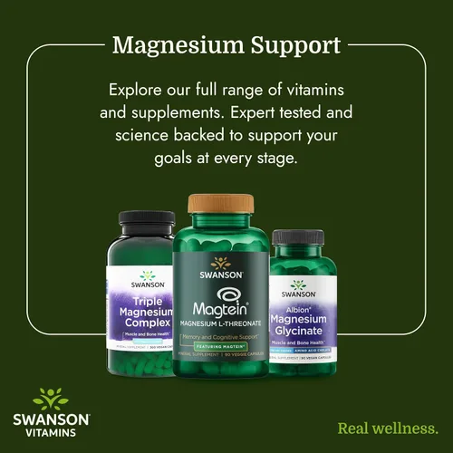 Vista 6 de Swanson Complejo Triple de Magnesio - Suplemento de Magnesio para el Cerebro, Energía, Huesos, Estrés, Músculos y Apoyo del Sueño* - Contiene
