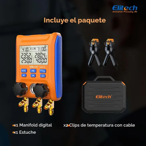 Vista 6 de Elitech LMG-10 Colector HVAC de 2 vías con abrazaderas de temperatura con Abrazaderas de 2 vías