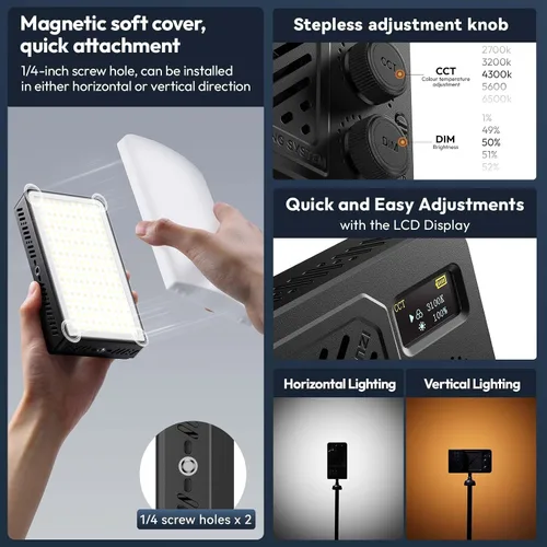Vista 8 de ULANZI Luz de video portátil bicolor de 40 W, luz de cámara LED recargable de 5000 mAh, batería, 8 modos de escena, 2700-6500K Mini iluminación