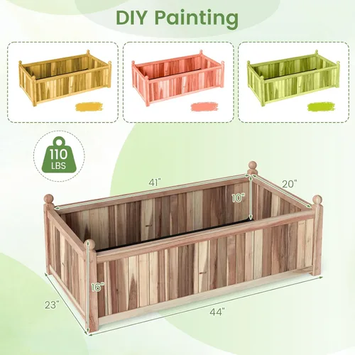 Vista 6 de HAPPYGRILL Cama de jardín elevada de madera, maceta rectangular de madera de acacia natural con forro y drenaje para hierbas de flores vegetales