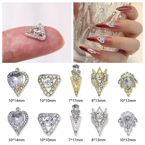 Vista 2 de 20 dijes de diamantes de imitación 3D para uñas de aleación para uñas acrílicas, parte trasera plana, gemas de cristal de cristal, tachuelas