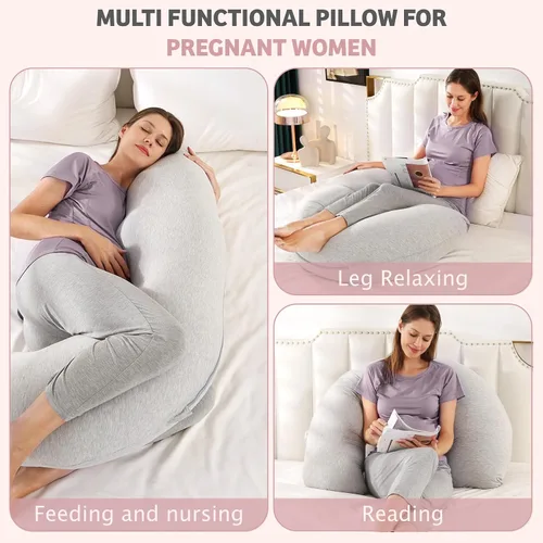 Vista 5 de Zomee Almohada de embarazo cómoda – Almohada de maternidad en forma de J para dormir de lado y lactancia, apoyo acogedor para cuello, cabeza