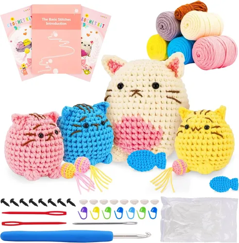 Vista 8 de Gerute Kit de ganchillo de 6 piezas para principiantes, kit de ganchillo de animales con video tutorial paso a paso, kit de ganchillo