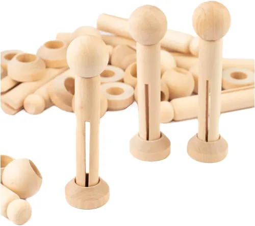 Vista 3 de 12 pinzas de madera sin terminar con cuentas de cabeza y soportes - bricolaje para manualidades