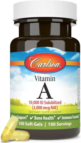 Vista 5 de Carlson - Vitamina A solubilizada, 10000 UI (3000 mcg RAE), soluble en agua, salud de la visión, 100 cápsulas blandas