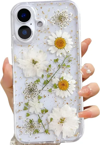 Vista 56 de LSEEKA Funda transparente para iPhone 11 con diseño de flores prensadas reales, linda y brillante, patrón floral rosa, funda protectora delgada