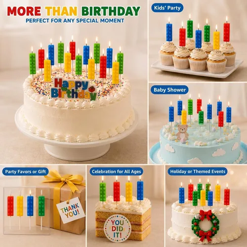 Vista 6 de BBTO - 16 velas de bloques de construcción para tartas de cumpleaños