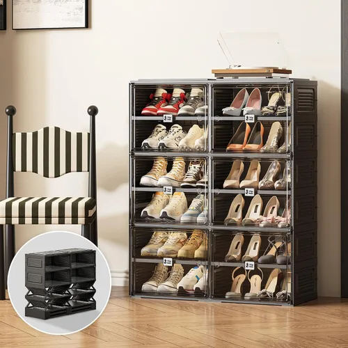 Vista 11 de Vipbox Zapatero Organizador Gabinete Negro para Entrada de Armario, Cajas de Almacenamiento de Zapatos Transparentes Apilables Almacenamiento