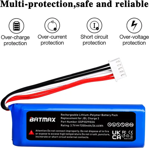 Vista 4 de Batmax Nueva batería de 3.7 V 7200 mAh GSP1029102A para JBL carga 3 altavoz Bluetooth portátil