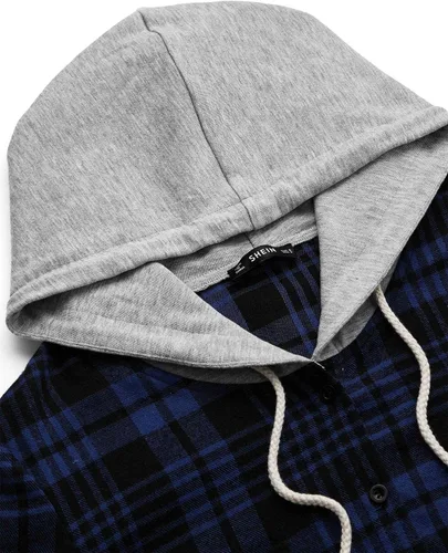 Vista 3 de SweatyRocks - Sudadera con capucha para mujer, manga larga, con botones, diseño a cuadros