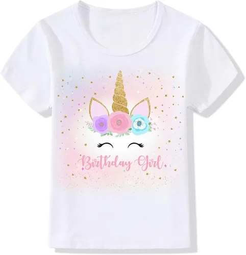 Vista 2 de K-Acc Conjunto de traje de cumpleaños de unicornio, vestido de falda tutú, camisa, diadema, banda de satén, vestido de fiesta de unicornio para niñas